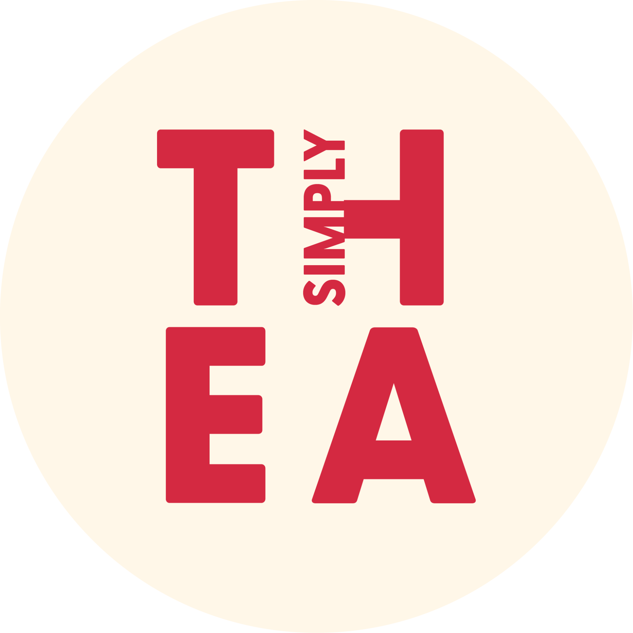 Simply Thea circular brand mark in red and cream